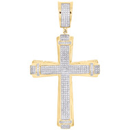 10K Yellow Gold Real Diamond Men's Concave Cross Pendant Religious Charm 0.78 CT