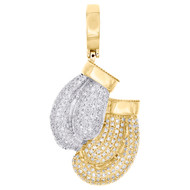 10K Yellow Gold Diamond Mens Two Tone Boxing Glove Pendant Hip Hop Charm 0.80 CT