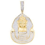 10K Yellow Gold Real Diamond Mens Egyptian Pharoah Pendant Hip Hop Charm 0.83 CT