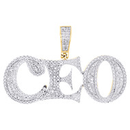 10K Yellow Gold Genuine Diamond Mens 'CEO' Pendant Tiered Statement Charm 1/5 CT