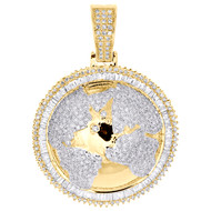 10K Yellow Gold Baguette Diamond World Map Medallion Pendant 1.40" Charm 1.35 CT