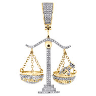 10KY Yellow Gold Round Diamond Scales of Justice Greek Pendant 1.6" Charm 4/9 CT
