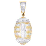 10K Yellow Gold Baguette Diamond Men's Football Pendant Statement Charm 1.05 CT