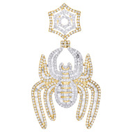 10K Yellow Gold Baguette Diamond Spider w/ Web Pendant Statement Charm 2.05 CT