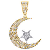 10K Yellow Gold Diamond Islamic Crescent Moon & Star Pendant 1.45" Charm 5/8 CT.