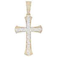 10K Yellow Gold Real Diamond Greek Key Rounded Cross Pendant Men's Charm 1.20 CT