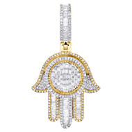 10K Yellow Gold Baguette Diamond Hamsa Hand Amulet Pendant 1.85" Charm 1.35 CT.
