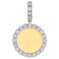 10K Yellow Gold Round Diamond Memory Picture Frame Pendant 1.40" Charm 1/3 CT.
