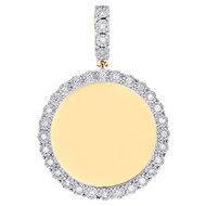 10K Yellow Gold Round Diamond Memory Frame Picture Pendant 1.90" Charm 4/7 CT.