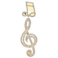 10K Yellow Gold Baguette Diamond Treble Clef Musical Note Pendant Charm 1.25 CT.