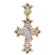 10K Yellow Gold Round & Baguette Diamond Praying Hand Cross Pendant Charm 1.2 CT