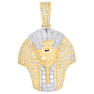 10K Yellow Gold Baguette Diamond King Tut Pendant Egyptian Pharoah Charm 1.15 CT