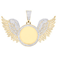 10K Yellow Gold Diamond Men's Angel Wings Memory Frame Picture Pendant 1.05 CT