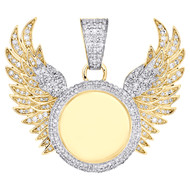 10K Yellow Gold Diamond Men's Angel Wings Memory Frame Picture Pendant 0.75 CT