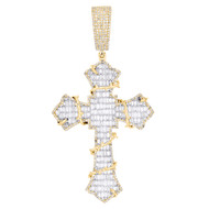 10K Yellow Gold Baguette Diamond Pointed Cross w/ Thorns Pendant Charm 1.30 CT