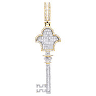 10K Yellow Gold Baguette Diamond Fleur De Lis Key Pendant Hip Hop Charm 1.40 CT