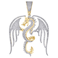 10K Yellow Gold Diamond Men's Flying Dragon w/ Flame Pendant Sigil Charm 0.91 CT