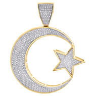 10K Yellow Gold Daimond Men's Crescent Moon & Star Pendant Islamic Charm 1.20 CT
