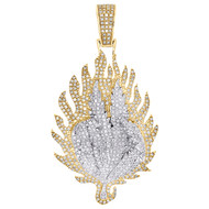 10K Yellow Gold Real Diamond Men's Fire Emoji Pendant Tiered Flame Charm 1.53 CT