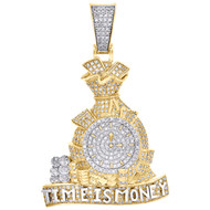 10K Yellow Gold Diamond Men's TIME IS MONEY Pendant Money Bag Coin Charm 1.29 CT