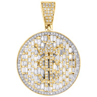10K Yellow Gold Baguette Diamond Men's Money Crown & Dollar Sign Pendant 1.46 CT