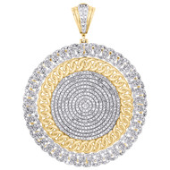 10K Yellow Gold Diamond Men's Cuban Chain Link Pendant Halo Medallion 2.34 CT