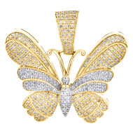 10K Yellow Gold Round Diamond Women's Fancy Statement Butterfly Pendant 0.54 CT