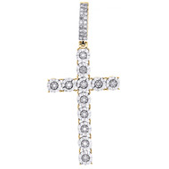 10K Yellow Gold Round Diamond Statement Cross Religious Pendant 2" Charm 1/2 CT.