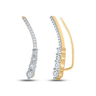 .925 Yellow Sterling Silver Diamond Women's Journey Ear Climber Earrings 1/4 CT