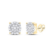 10K Yellow Gold Genuine Round Diamond Unisex Cluster Circle Stud Earrings 1/2 CT