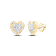 10K Yellow Gold Genuine Diamond Women's 10mm Cluster Heart Stud Earrings 1/2 CT