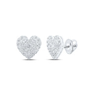 10K White Gold Genuine Diamond Women's 10mm Cluster Heart Stud Earrings 1/2 CT