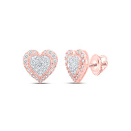10K Rose Gold Genuine Diamond Women's 10mm Cluster Heart Stud Earrings 1/2 CT