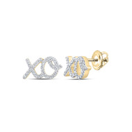 10K Yellow Gold Genuine Diamond Women's Hugs & Kisses 'XO' Stud Earrings 1/6 CT