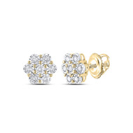10K Yellow Gold Genuine Fanuk Set Diamond Unisex 9mm Flower Stud Earrings 1/3 CT