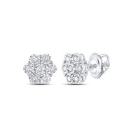 10K White Gold Genuine Fanuk Set Diamond Unisex 9mm Flower Stud Earrings 1/3 CT