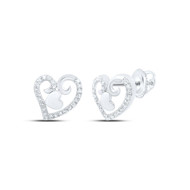 10K White Gold Genuine Diamond Women's Fancy Double Heart Stud Earrings 1/4 Ct