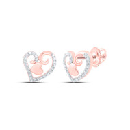 10K Rose Gold Genuine Diamond Women's Fancy Double Heart Stud Earrings 1/4 Ct