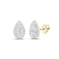 10K Yellow Gold Real Pear Diamond Women's Cluster Teardrop Stud Earrings 3/8 CT