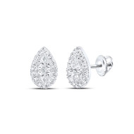 10K White Gold Real Pear Diamond Women's Cluster Teardrop Stud Earrings 3/8 CT