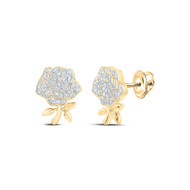 10K Yellow Gold Genuine Diamond Women's Cluster Rose Flower Stud Earrings 1/3 CT