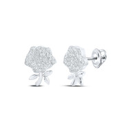 10K White Gold Genuine Diamond Women's Cluster Rose Flower Stud Earrings 1/3 CT