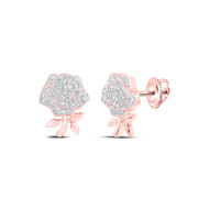 10K Rose Gold Genuine Diamond Women's Cluster Rose Flower Stud Earrings 1/3 CT