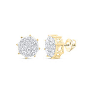 10K Yellow Gold Genuine Round Diamond Unisex Star Octagon Stud Earrings 7/8 CT