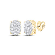 10K Yellow Gold Genuine Round Diamond Unisex Cluster Oval Stud Earrings 7/8 CT