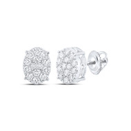 10K White Gold Genuine Round Diamond Unisex Cluster Oval Stud Earrings 7/8 CT