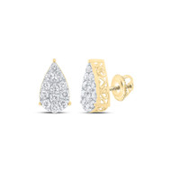 10K Yellow Gold Genuine Diamond Women's Heart & Teardrop Stud Earrings 3/4 CT