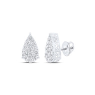 10K White Gold Genuine Diamond Women's Heart & Teardrop Stud Earrings 3/4 CT
