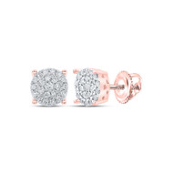 10K Rose Gold Genuine Round Diamond Unisex Cluster Circle Stud Earrings 1/4 CT
