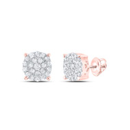 10K Rose Gold Genuine Round Diamond Unisex Cluster Circle Stud Earrings 1/2 CT